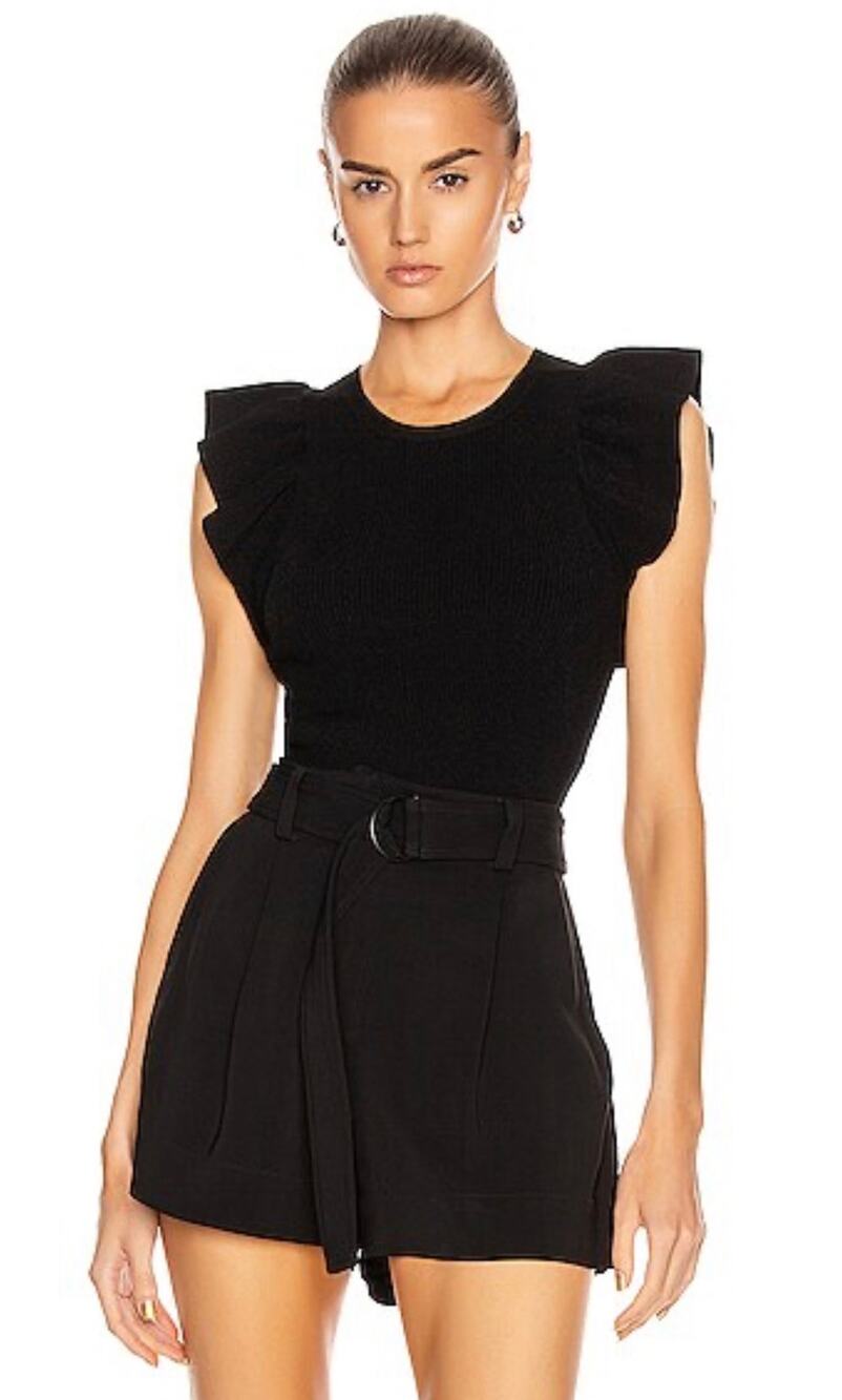 A.L.C. Black Ribbed Knit Flutter Sleeve Top | Size Small